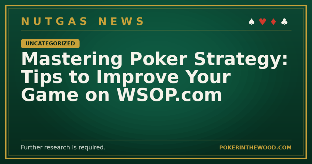 Mastering Poker Strategy: Tips to Improve Your Game on WSOP.com
